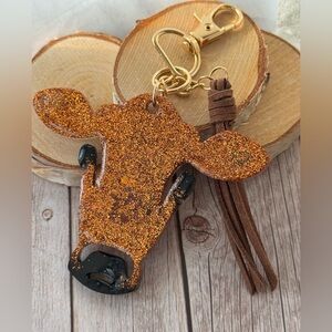 Sparkling Brown Cow Keychain with Tassel